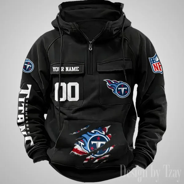 Tennessee Titans Designer Hoodies For Men Casual Fashion Solid Multi-Pocket Zipper Long Slevee AZVMHD924 - Image 2