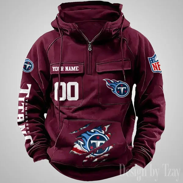 Tennessee Titans Designer Hoodies For Men Casual Fashion Solid Multi-Pocket Zipper Long Slevee AZVMHD924 - Image 3