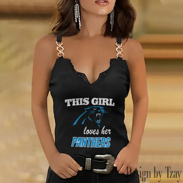 Carolina Panthers Sexy Splicing Metal Chain Strap Tank Top For Women SPTWCSTT207