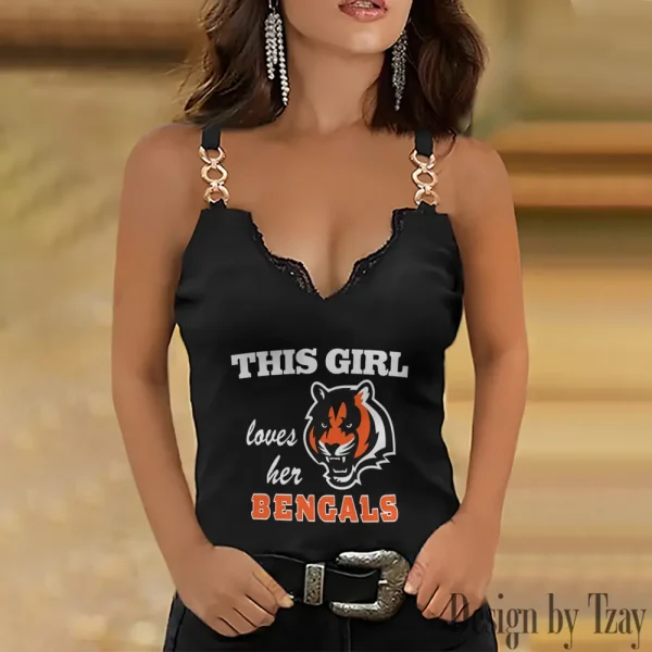Cincinnati Bengals Sexy Splicing Metal Chain Strap Tank Top For Women SPTWCSTT209