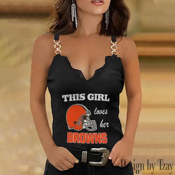 Cleveland Browns Sexy Splicing Metal Chain Strap Tank Top For Women SPTWCSTT210
