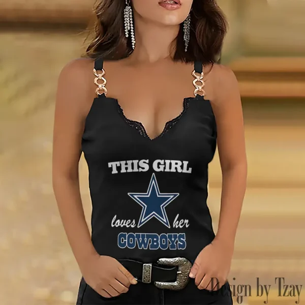 Dallas Cowboys Sexy Splicing Metal Chain Strap Tank Top For Women SPTWCSTT211