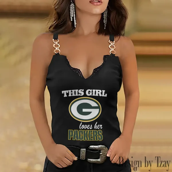Green Bay Packers Sexy Splicing Metal Chain Strap Tank Top For Women SPTWCSTT214