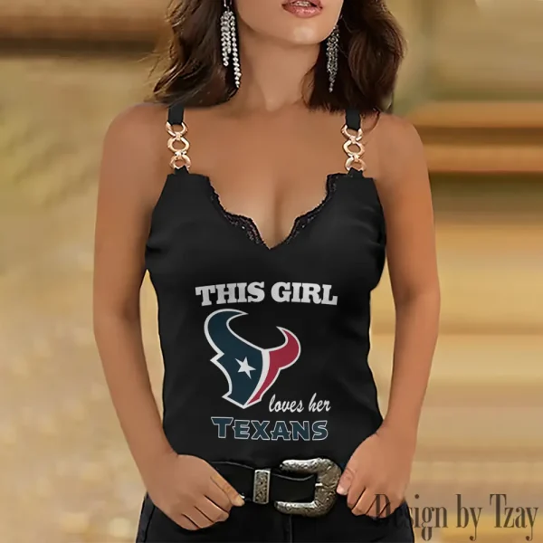 Houston Texans Sexy Splicing Metal Chain Strap Tank Top For Women SPTWCSTT215