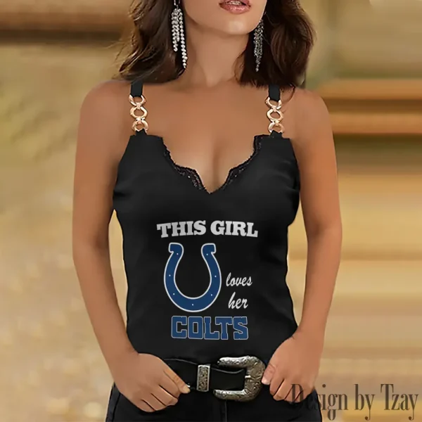 Indianapolis Colts Sexy Splicing Metal Chain Strap Tank Top For Women SPTWCSTT216
