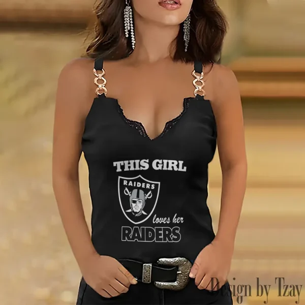 Las Vegas Raiders Sexy Splicing Metal Chain Strap Tank Top For Women SPTWCSTT219