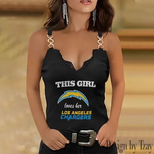 Los Angeles Chargers Sexy Splicing Metal Chain Strap Tank Top For Women SPTWCSTT220