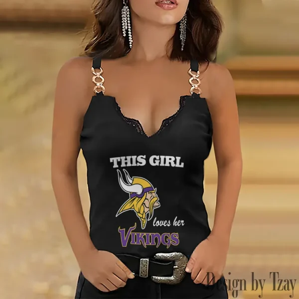 Minnesota Vikings Sexy Splicing Metal Chain Strap Tank Top For Women SPTWCSTT223