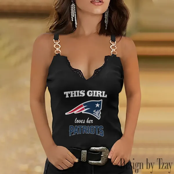 New England Patriots Sexy Splicing Metal Chain Strap Tank Top For Women SPTWCSTT224