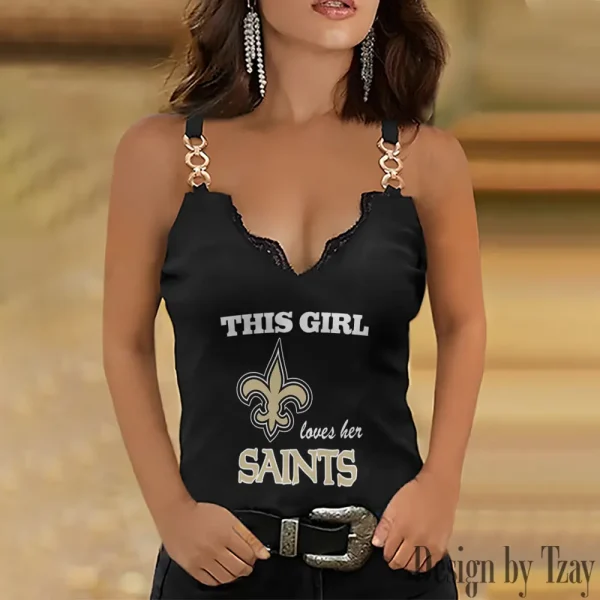 New Orleans Saints Sexy Splicing Metal Chain Strap Tank Top For Women SPTWCSTT225