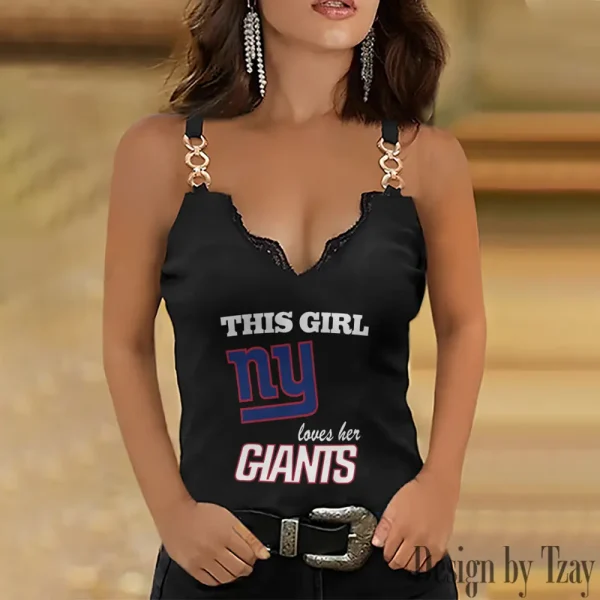 New York Giants Sexy Splicing Metal Chain Strap Tank Top For Women SPTWCSTT226