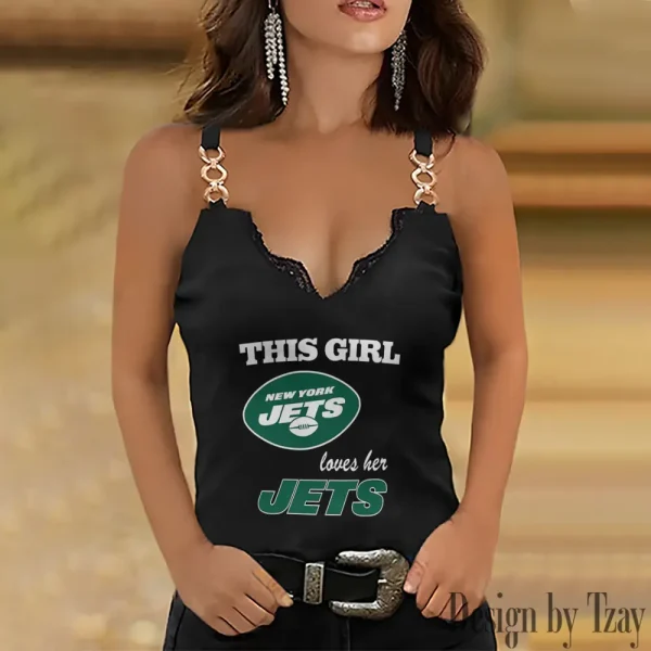 New York Jets Sexy Splicing Metal Chain Strap Tank Top For Women SPTWCSTT227