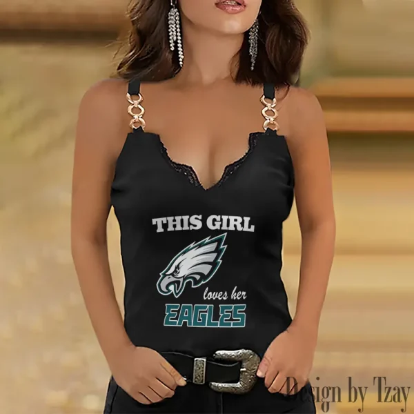 Philadelphia Eagles Sexy Splicing Metal Chain Strap Tank Top For Women SPTWCSTT228