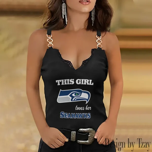Seattle Seahawks Sexy Splicing Metal Chain Strap Tank Top For Women SPTWCSTT231