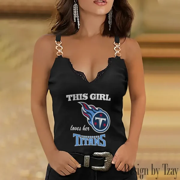Tennessee Titans Sexy Splicing Metal Chain Strap Tank Top For Women SPTWCSTT233