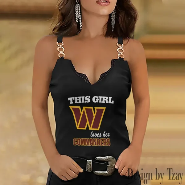 Washington Commanders Sexy Splicing Metal Chain Strap Tank Top For Women SPTWCSTT234