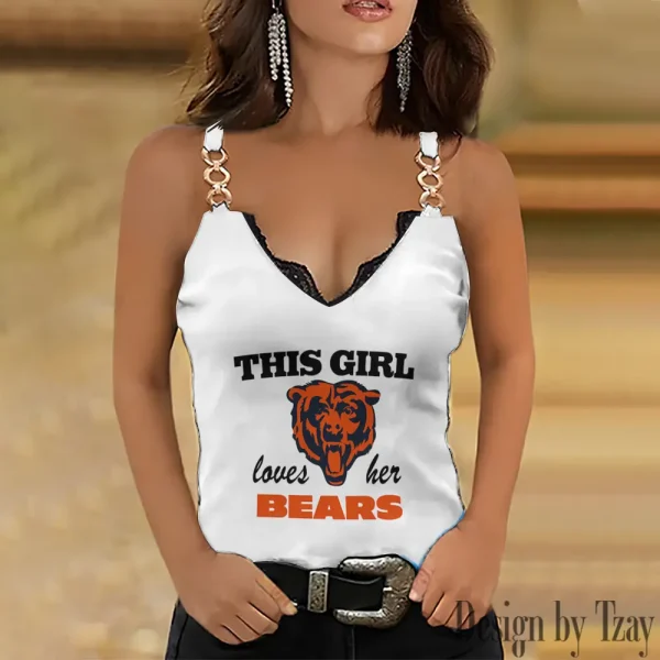 Chicago Bears Sexy Splicing Metal Chain Strap Tank Top For Women SPTWCSTT240
