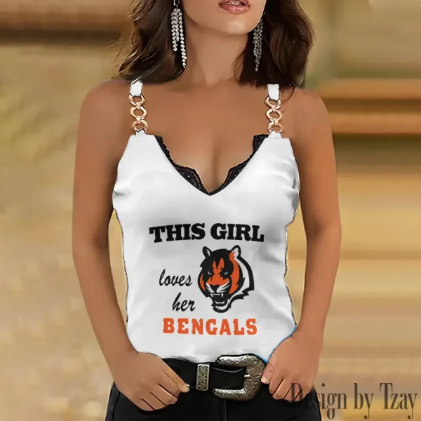 Cincinnati Bengals Sexy Splicing Metal Chain Strap Tank Top For Women SPTWCSTT241