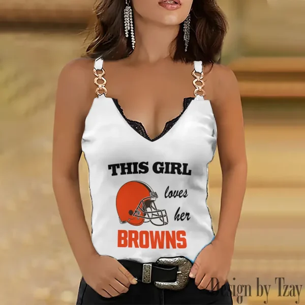 Cleveland Browns Sexy Splicing Metal Chain Strap Tank Top For Women SPTWCSTT242