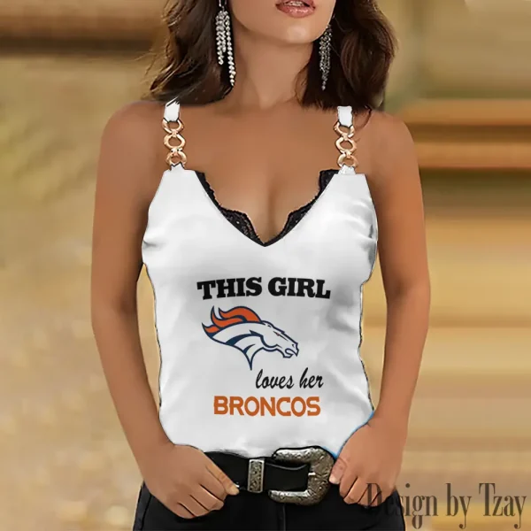 Denver Broncos Sexy Splicing Metal Chain Strap Tank Top For Women SPTWCSTT244