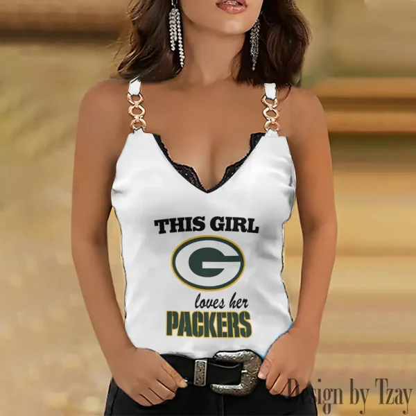 Green Bay Packers Sexy Splicing Metal Chain Strap Tank Top For Women SPTWCSTT246