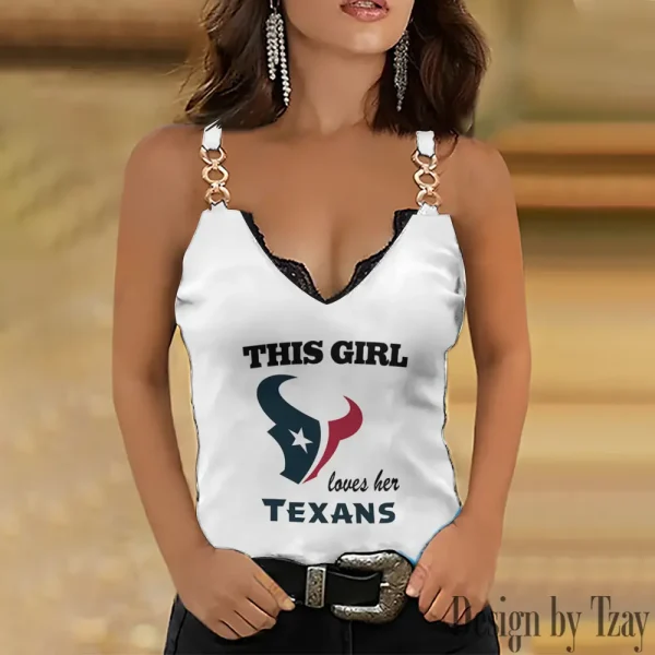 Houston Texans Sexy Splicing Metal Chain Strap Tank Top For Women SPTWCSTT247