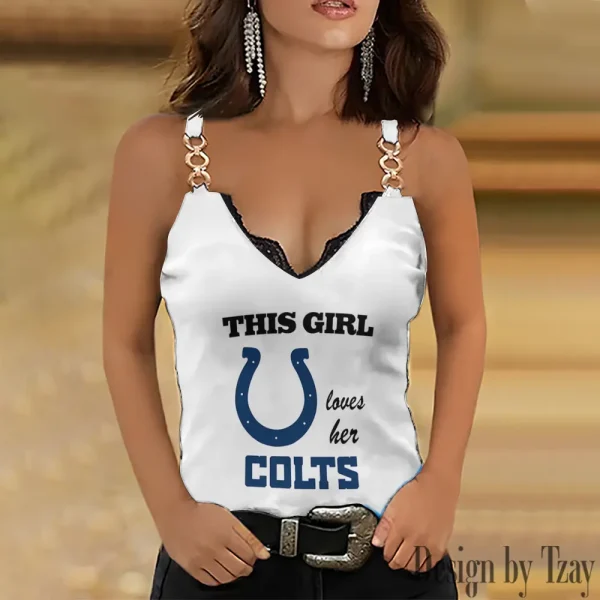 Indianapolis Colts Sexy Splicing Metal Chain Strap Tank Top For Women SPTWCSTT248