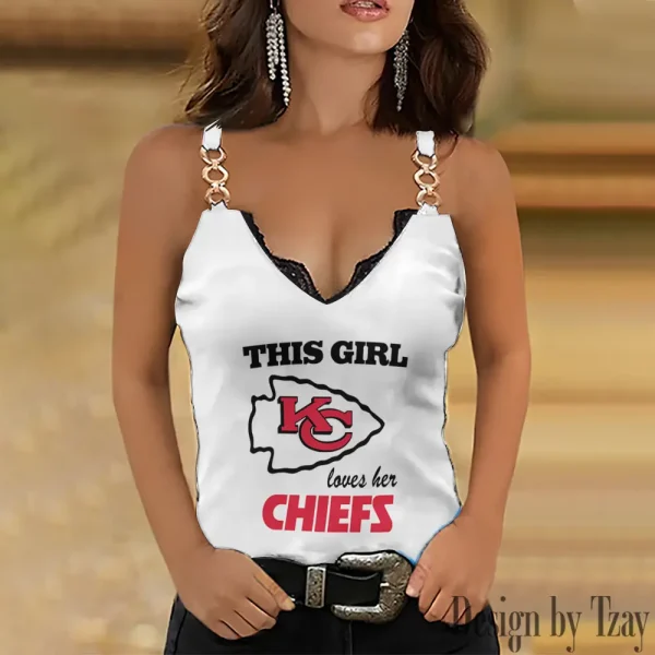 Kansas City Chiefs Sexy Splicing Metal Chain Strap Tank Top For Women SPTWCSTT250