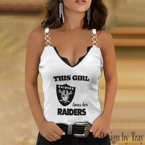 Las Vegas Raiders Sexy Splicing Metal Chain Strap Tank Top For Women SPTWCSTT251