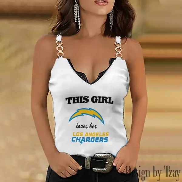 Los Angeles Chargers Sexy Splicing Metal Chain Strap Tank Top For Women SPTWCSTT252