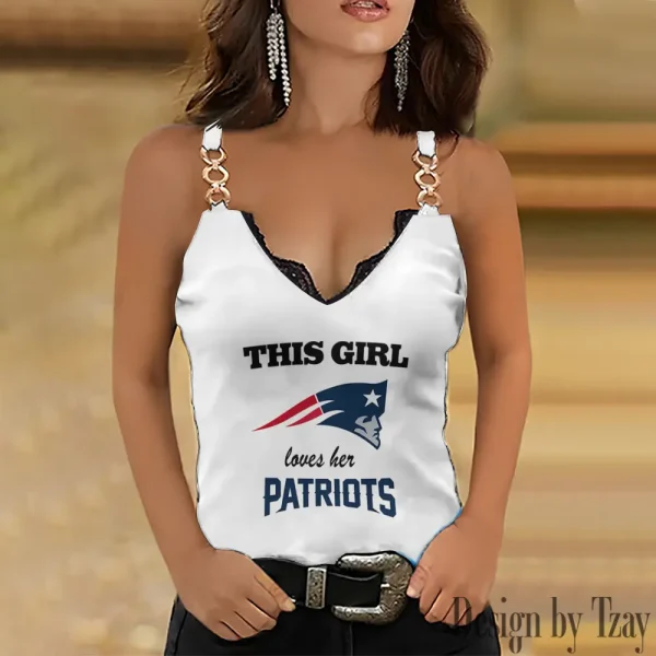 New England Patriots Sexy Splicing Metal Chain Strap Tank Top For Women SPTWCSTT256