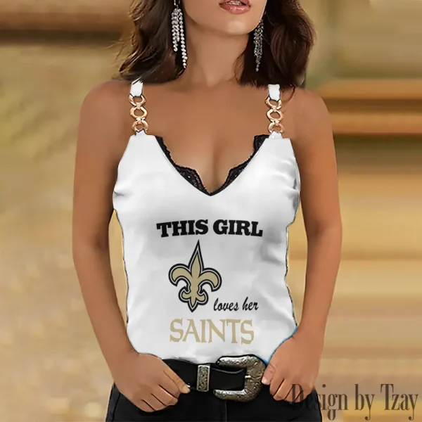 New Orleans Saints Sexy Splicing Metal Chain Strap Tank Top For Women SPTWCSTT257