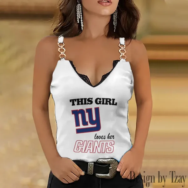 New York Giants Sexy Splicing Metal Chain Strap Tank Top For Women SPTWCSTT258