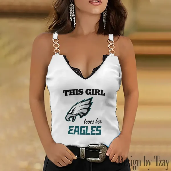 Philadelphia Eagles Sexy Splicing Metal Chain Strap Tank Top For Women SPTWCSTT260