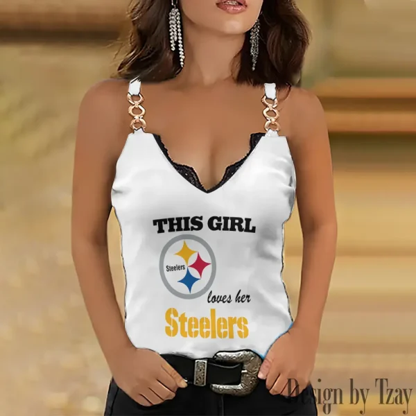 Pittsburgh Steelers Sexy Splicing Metal Chain Strap Tank Top For Women SPTWCSTT261