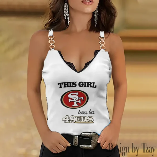 San Francisco 49ers Sexy Splicing Metal Chain Strap Tank Top For Women SPTWCSTT262
