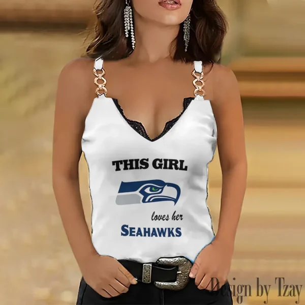 Seattle Seahawks Sexy Splicing Metal Chain Strap Tank Top For Women SPTWCSTT263