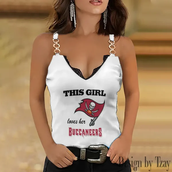 Tampa Bay Buccaneers Sexy Splicing Metal Chain Strap Tank Top For Women SPTWCSTT264