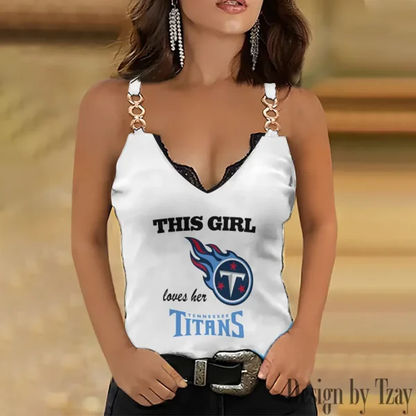 Tennessee Titans Sexy Splicing Metal Chain Strap Tank Top For Women SPTWCSTT265