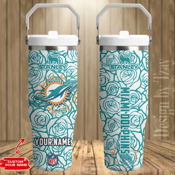 Miami Dolphins Portable Car Cup Stainless Steel 304 Tumbler Water Bottle 30oz AZFST345