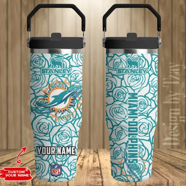 Miami Dolphins Portable Car Cup Stainless Steel 304 Tumbler Water Bottle 30oz AZFST345 - Image 2