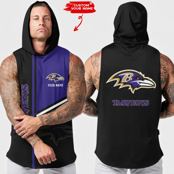 Baltimore Ravens Men's Workout Hooded Tank Top Summer Fitness Training Hoodie Sleeveless style 2025 AZHTT559