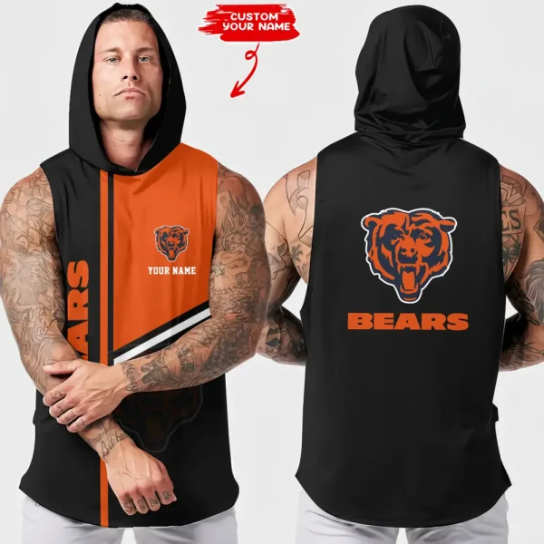 Chicago Bears Men's Workout Hooded Tank Top Summer Fitness Training Hoodie Sleeveless style 2025 AZHTT562
