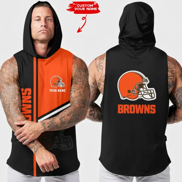 Cleveland Browns Men's Workout Hooded Tank Top Summer Fitness Training Hoodie Sleeveless style 2025 AZHTT564