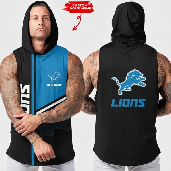 Detroit Lions Men's Workout Hooded Tank Top Summer Fitness Training Hoodie Sleeveless style 2025 AZHTT567