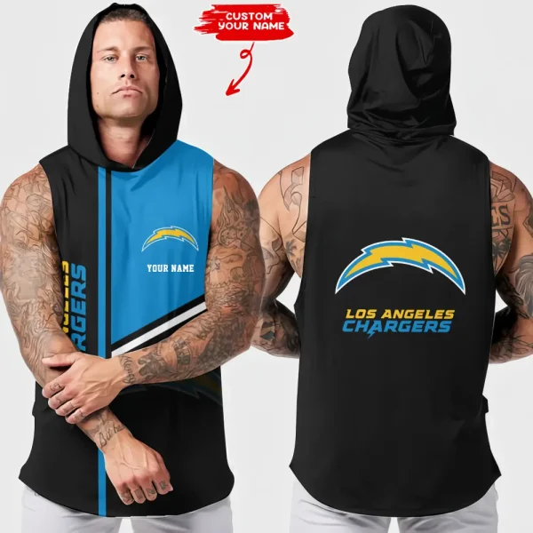 Los Angeles Chargers Men's Workout Hooded Tank Top Summer Fitness Training Hoodie Sleeveless style 2025 AZHTT574