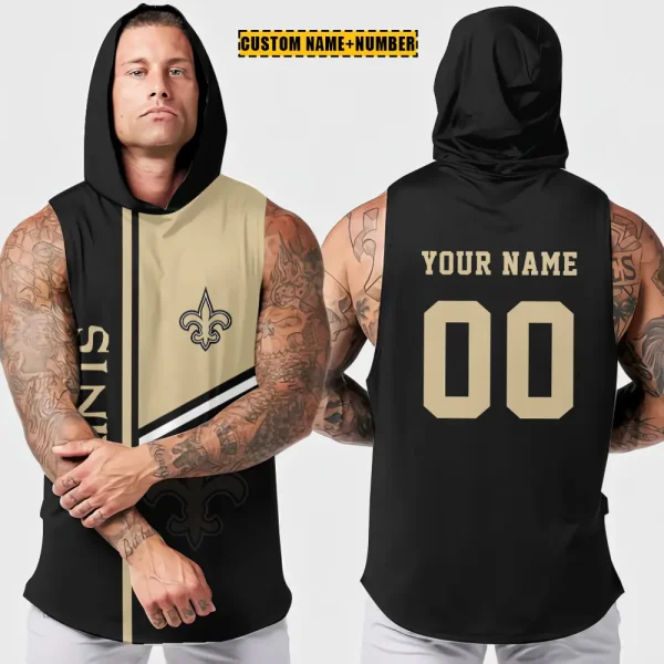 New Orleans Saints Men's Workout Hooded Tank Top Summer Fitness Training Hoodie Sleeveless style 2025 AZHTT579