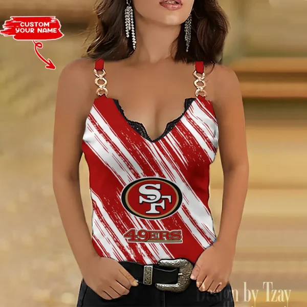 San Francisco 49ers Sexy Splicing Metal Chain Strap Tank Top For Women SPTWCSTT294