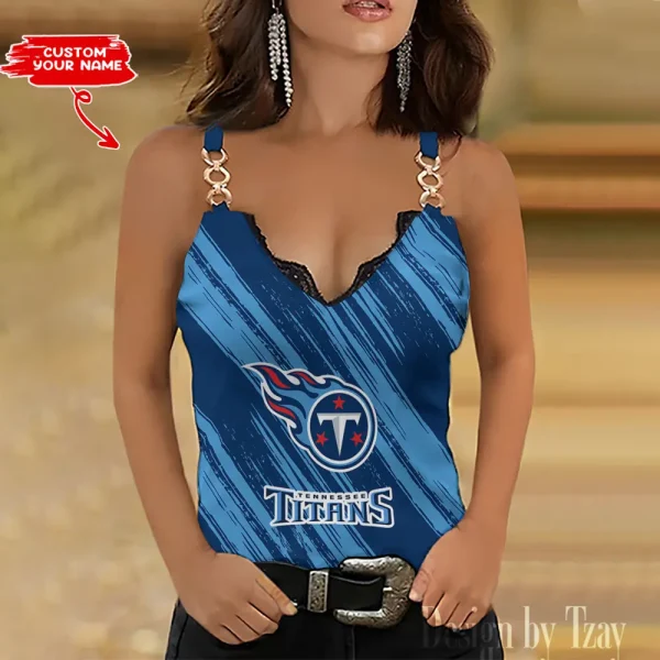Tennessee Titans Sexy Splicing Metal Chain Strap Tank Top For Women SPTWCSTT297