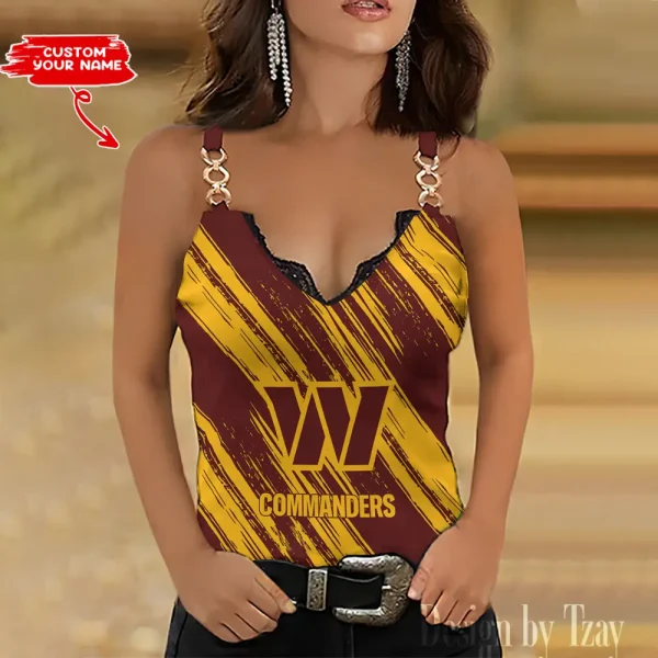 Washington Commanders Sexy Splicing Metal Chain Strap Tank Top For Women SPTWCSTT298